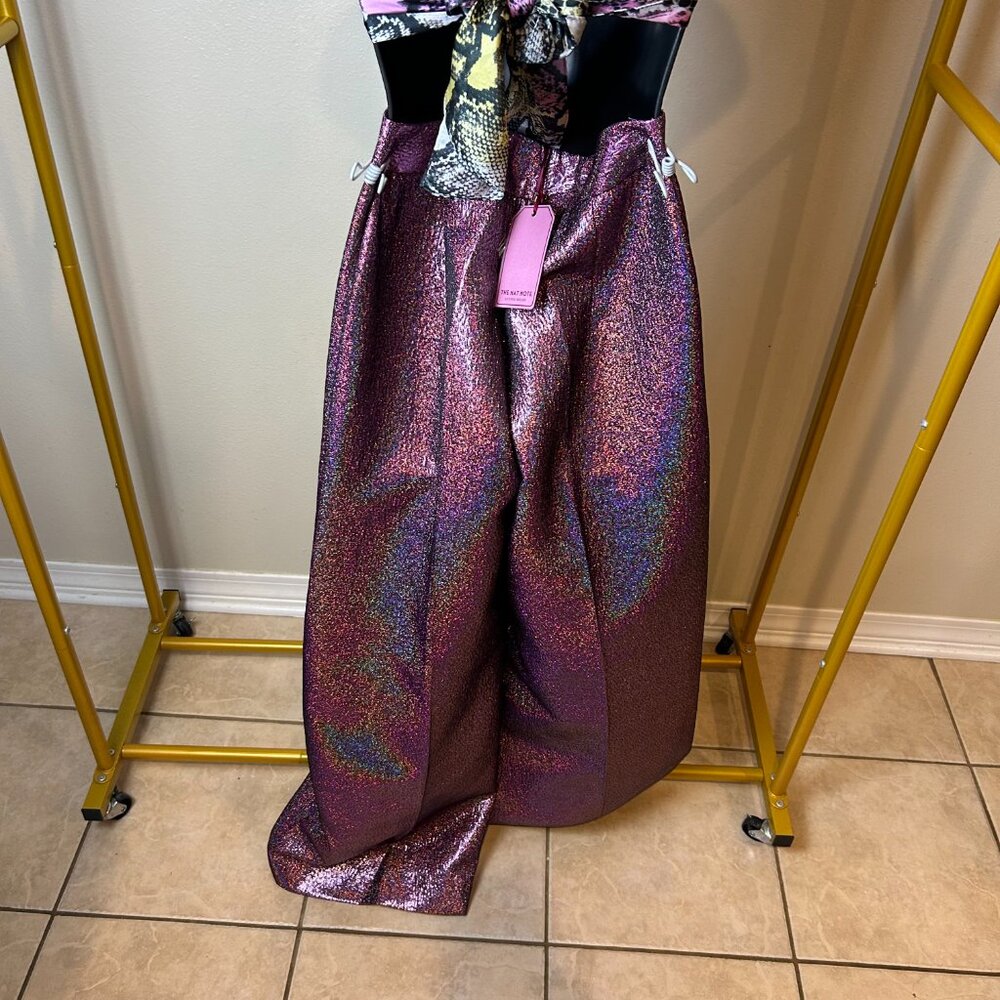 NWT ANTONIO MELANI Metallic Pink Wide-Leg Pants 6 - Picture 6 of 14